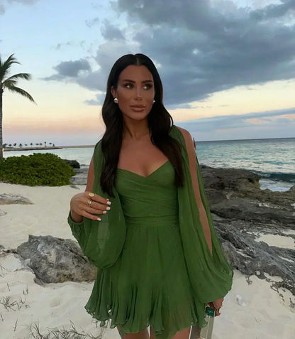 Brigitte | Robe fluide à manches voilées