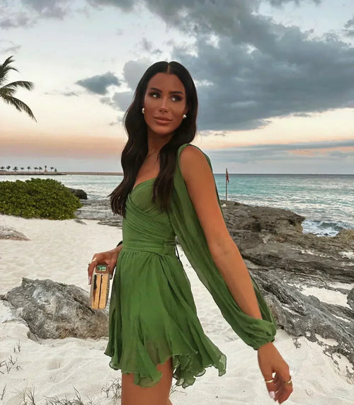 Brigitte | Robe fluide à manches voilées